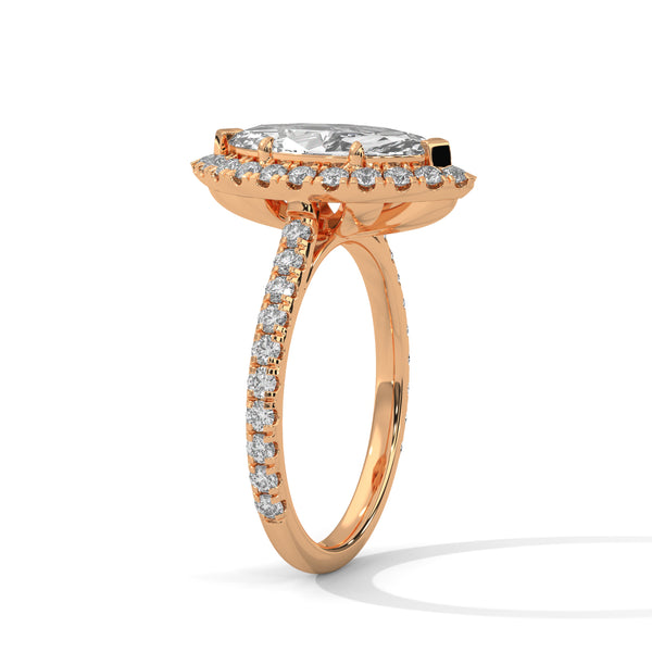 “Celestia Ring—marquise diamond brilliance, radiant halo sparkle, and pavé white-gold elegance crafted to symbolize timeless love, luxury, and unforgettable moments.”