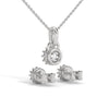 A mesmerizing rose gold jewelry set featuring dazzling round-cut diamonds framed in floral-inspired prongs, perfect for elevating any occasion with timeless sparkle.