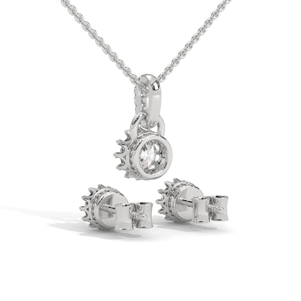 A mesmerizing rose gold jewelry set featuring dazzling round-cut diamonds framed in floral-inspired prongs, perfect for elevating any occasion with timeless sparkle.