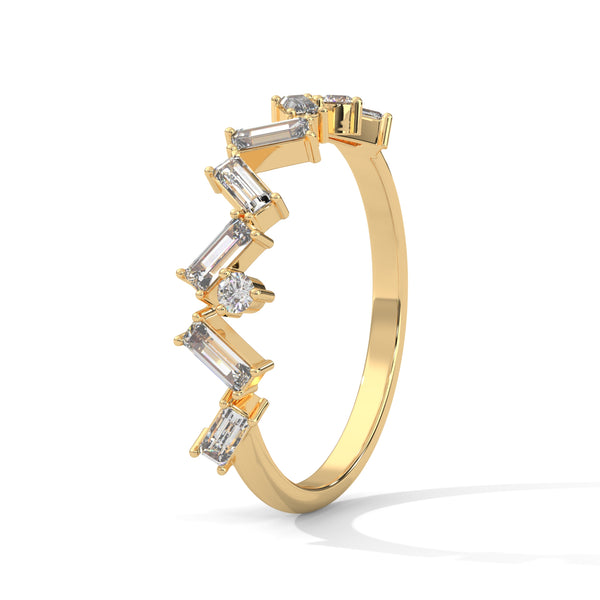 BAGUETTE CUT LAB GROWN DIAMOND GOLD BAND IN SLEEK ZIGZAG PATTERN