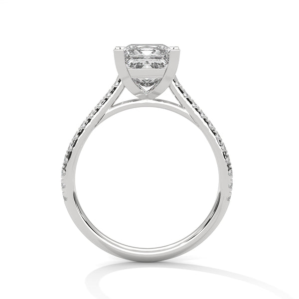 A bold princess-cut lab-grown diamond set atop a pave band — modern elegance meets timeless sparkle.