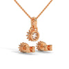 A mesmerizing rose gold jewelry set featuring dazzling round-cut diamonds framed in floral-inspired prongs, perfect for elevating any occasion with timeless sparkle.
