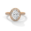 “Oval diamond halo ring in yellow gold—brilliantsparkle, pavé band elegance, and timeless luxurycrafted for unforgettable love and lifetimebeauty.”