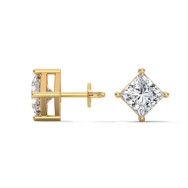 Princess Cut Lab Grown Diamond Gold Stud Earrings