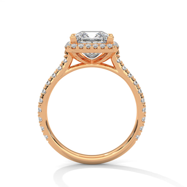 “Celesttia Ring—princess-cut brilliance, radiant halo sparkle, and pavé band elegance crafted to symbolize modern beauty, timeless love, and unforgettable moments.”