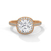 A dazzling cushion-cut lab-grown diamond encircled by a radiant halo and pavé band — timeless elegance with a modern soul.