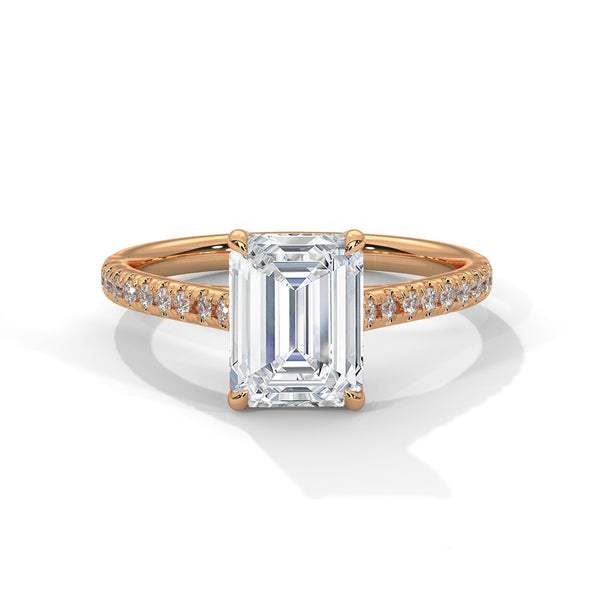 Emerald Cut Lab Grown Diamond Gold Ring Sleek Pave Band Engagement Ring