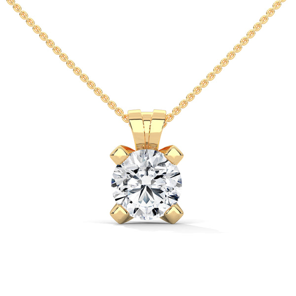 Round Lab Grown Diamond Gold Pendant Chain with Round Cut Lab Grown Diamond