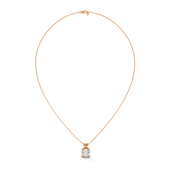Round Lab Grown Diamond Gold Pendant Chain with Round Cut Lab Grown Diamond