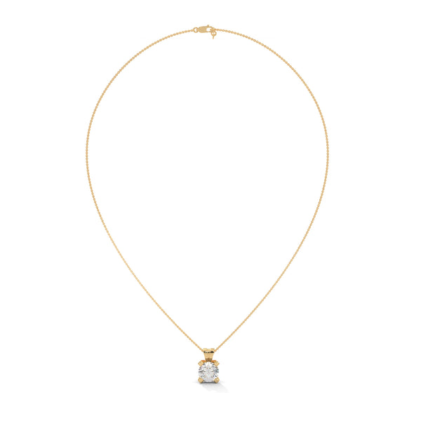 Round Lab Grown Diamond Gold Pendant Chain with Round Cut Lab Grown Diamond