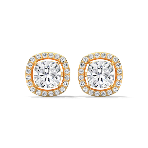 Cushion Halo Brilliance Lab Grown Diamond Gold Stud Earrings