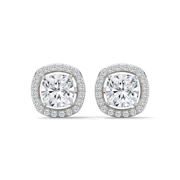 Cushion Halo Brilliance Lab Grown Diamond Gold Stud Earrings