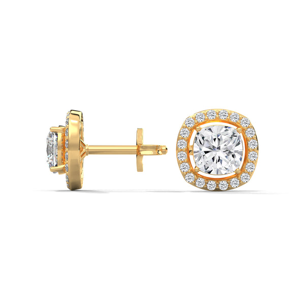 Cushion Halo Brilliance Lab Grown Diamond Gold Stud Earrings
