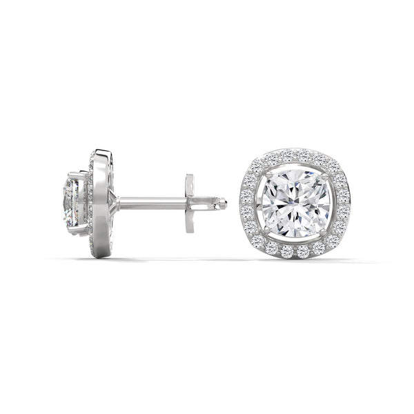 Cushion Halo Brilliance Lab Grown Diamond Gold Stud Earrings