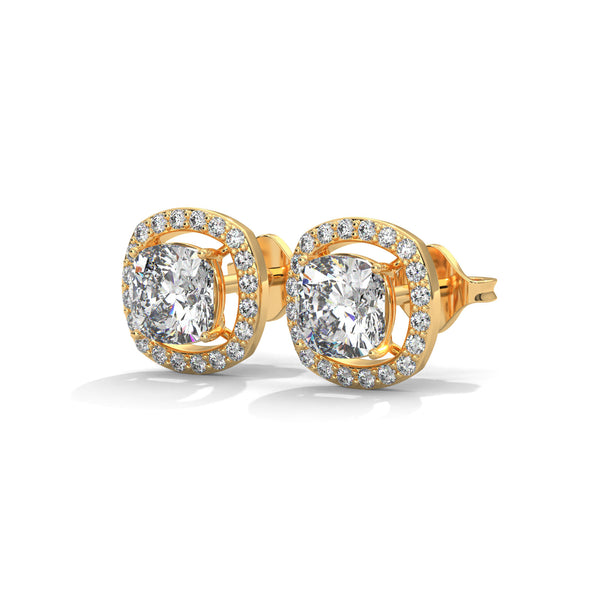 Cushion Halo Brilliance Lab Grown Diamond Gold Stud Earrings