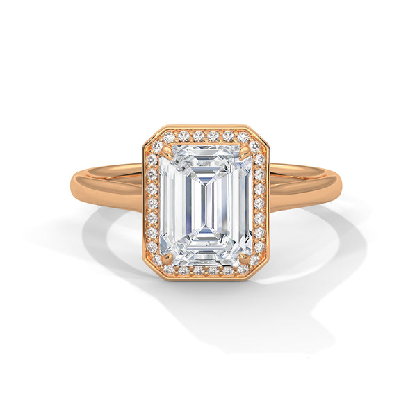 Emerald Cut Lab Grown Diamond Halo Gold Ring