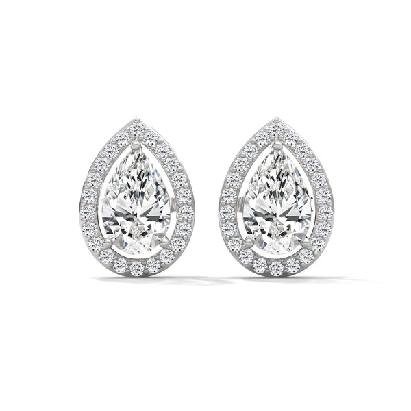 Teardrop Halo Grace: Lab Grown Diamond Gold Stud Earrings"