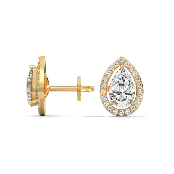 Teardrop Halo Grace: Lab Grown Diamond Gold Stud Earrings"