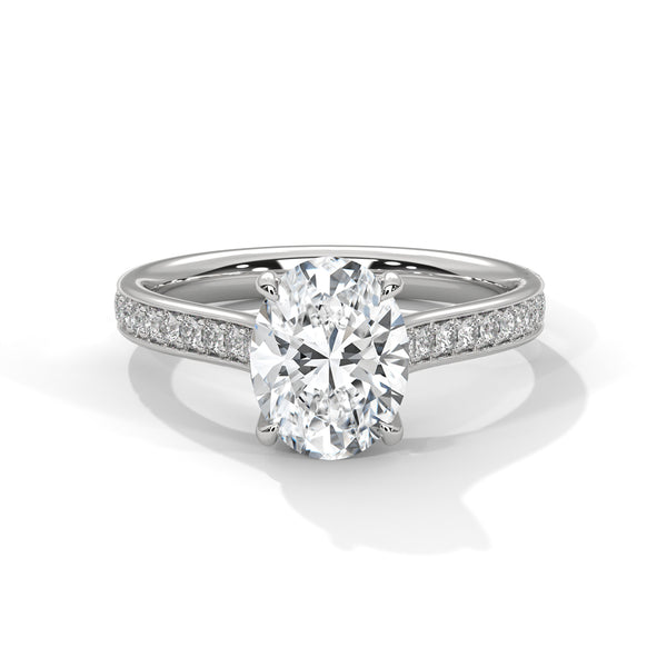 Oval Cut Double Row Pave Engagement Ring