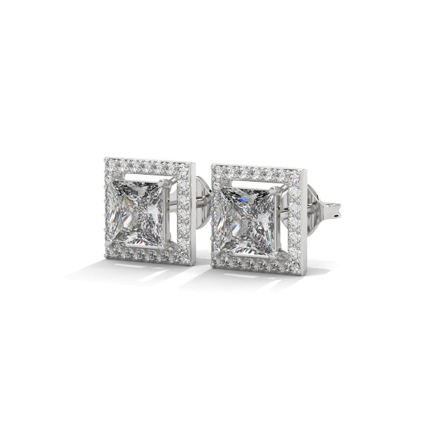Majesty Princess-Cut Halo Lab Grown Diamond Gold Earrings