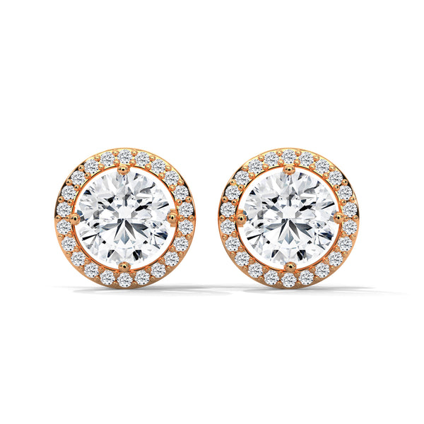 Celestial Glow Round Halo Lab Grown Diamond Gold Earrings