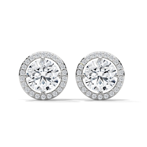 Celestial Glow Round Halo Lab Grown Diamond Gold Earrings