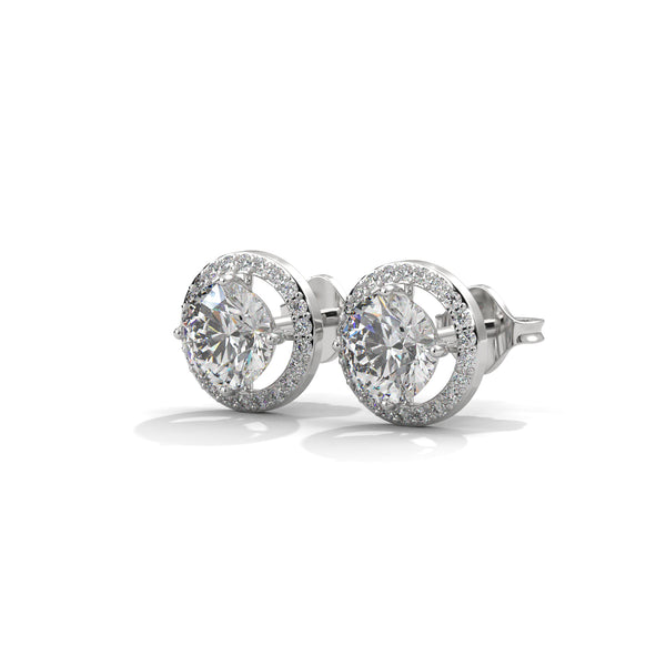 Celestial Glow Round Halo Lab Grown Diamond Gold Earrings