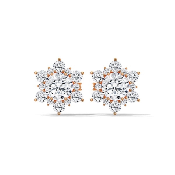 Floral Cluster Lab Grown Round Diamond Gold Earrings