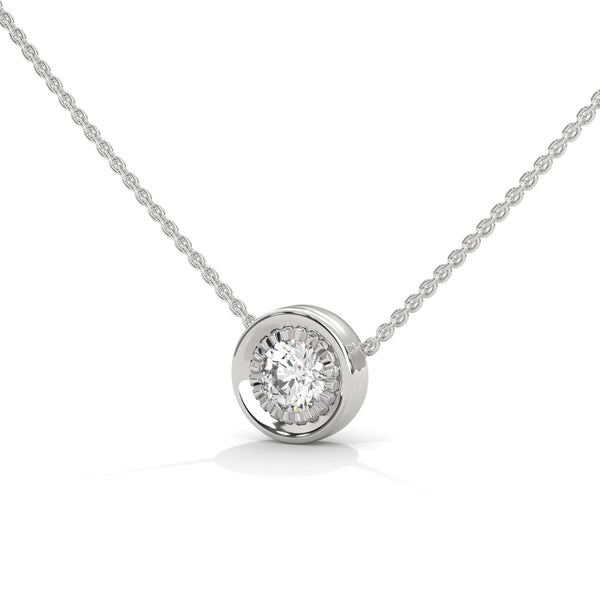 Textured Inner Design round cut Lab Grown Diamond Gold Pendant Chain