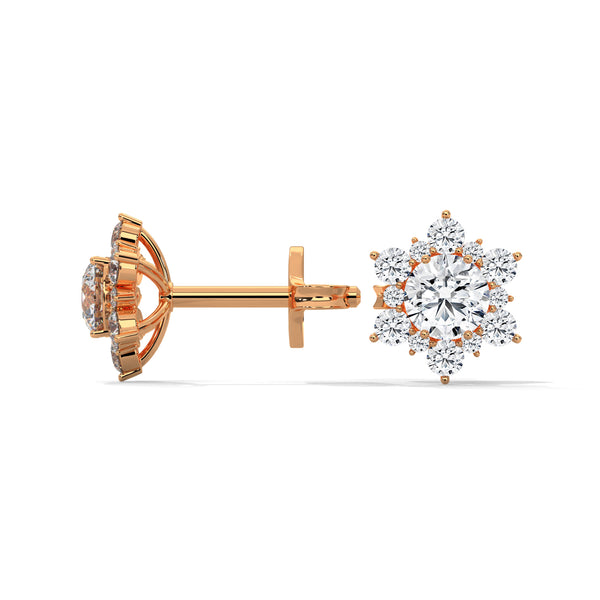 Floral Cluster Lab Grown Round Diamond Gold Earrings