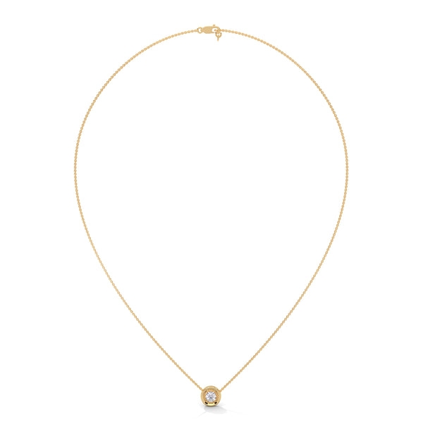 Textured Inner Design round cut Lab Grown Diamond Gold Pendant Chain