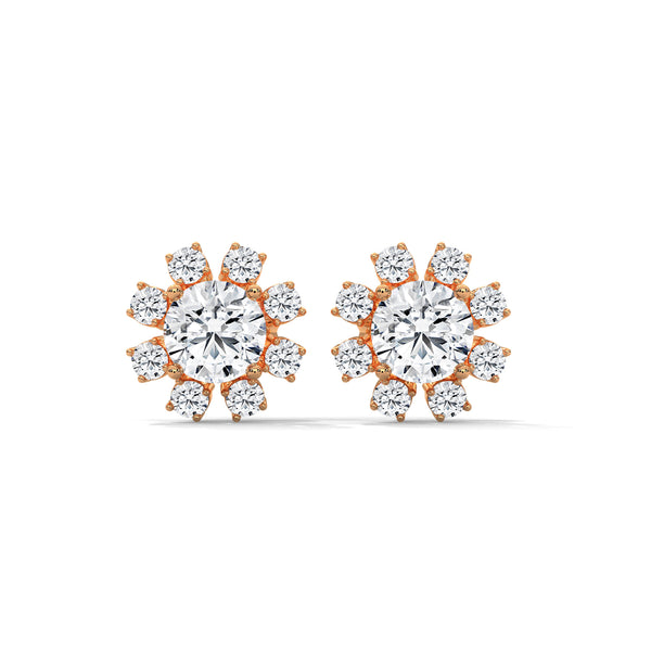 Sunbeam Bloom Round Cluster Lab Grown Diamond Gold Earrings