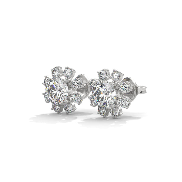 Sunbeam Bloom Round Cluster Lab Grown Diamond Gold Earrings