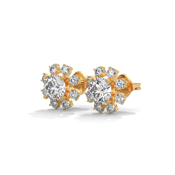 Sunbeam Bloom Round Cluster Lab Grown Diamond Gold Earrings