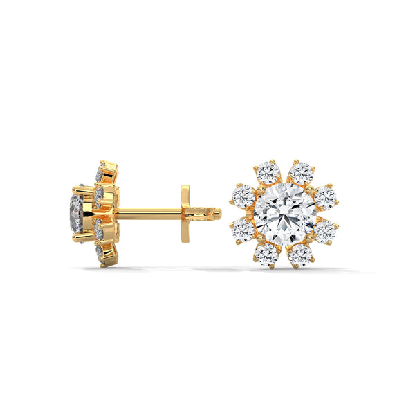 Sunbeam Bloom Round Cluster Lab Grown Diamond Gold Earrings