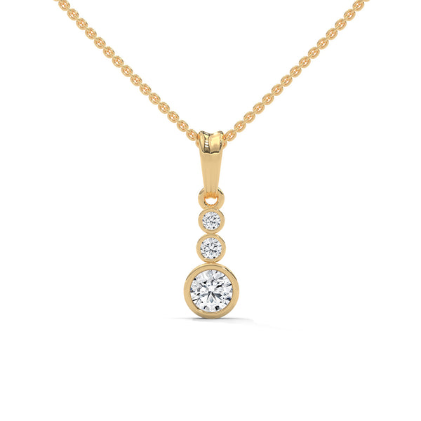 Modern elegance shines through the Trinity Radiance Pendant, featuring a graceful cascade of bezel-set diamonds in a sleek gold design.