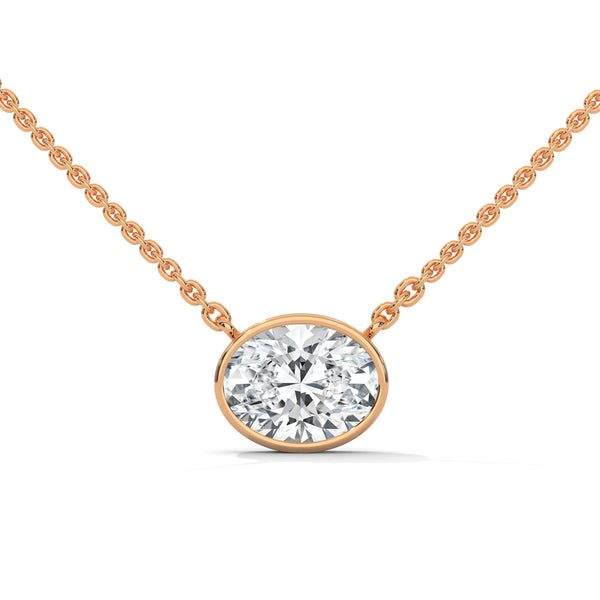 Round Bezel Lab Grown Diamond Gold Pendant Chain