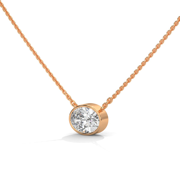 Round Bezel Lab Grown Diamond Gold Pendant Chain