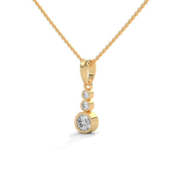 Modern elegance shines through the Trinity Radiance Pendant, featuring a graceful cascade of bezel-set diamonds in a sleek gold design.