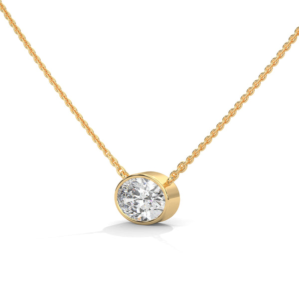 Round Bezel Lab Grown Diamond Gold Pendant Chain