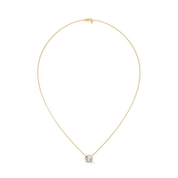 Round Bezel Lab Grown Diamond Gold Pendant Chain