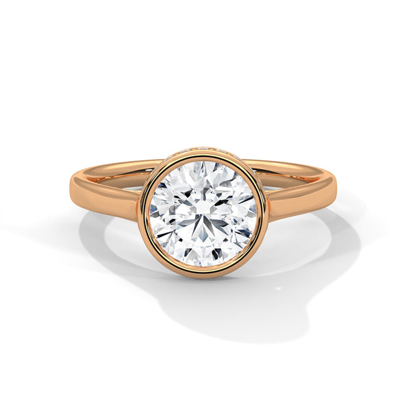Round Cut Lab Grown Diamond Bezel Halo Gold Ring