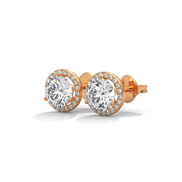 Radiant Halo Round cut Lab Grown Diamond Gold Earring