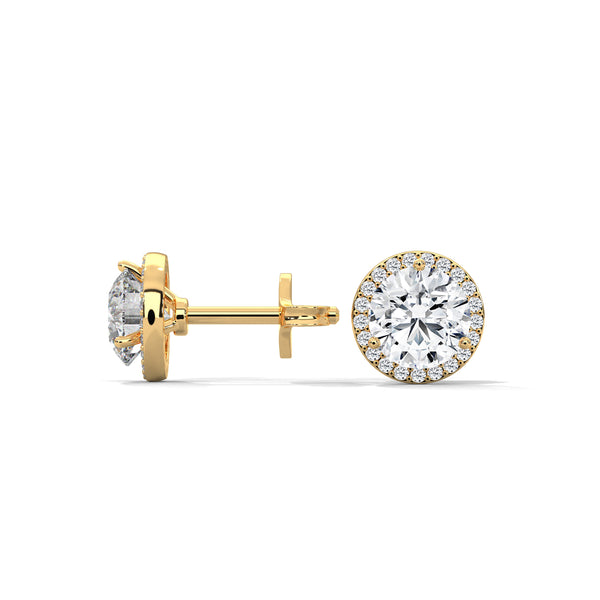 Radiant Halo Round cut Lab Grown Diamond Gold Earring