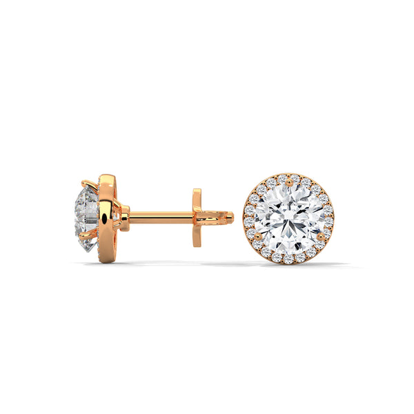Radiant Halo Round cut Lab Grown Diamond Gold Earring