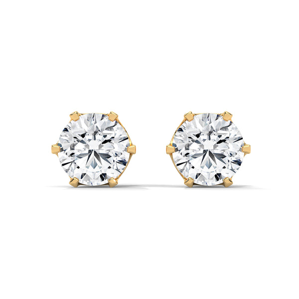Classic Six-Prong Brilliance Lab Grown Diamond Gold Stud Earrings
