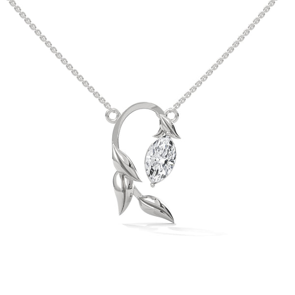marquise cut Lab Grown Diamond Leaf Gold Pendant Chain
