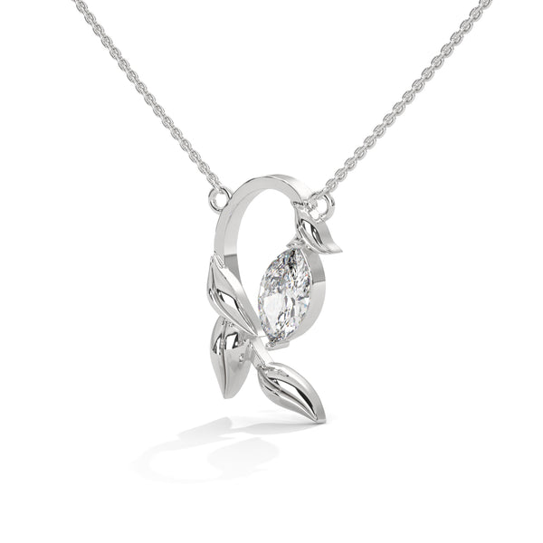 marquise cut Lab Grown Diamond Leaf Gold Pendant Chain