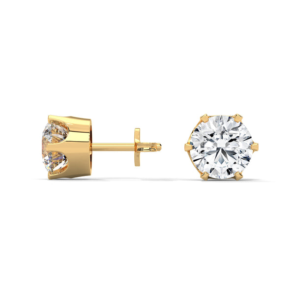 Classic Six-Prong Brilliance Lab Grown Diamond Gold Stud Earrings