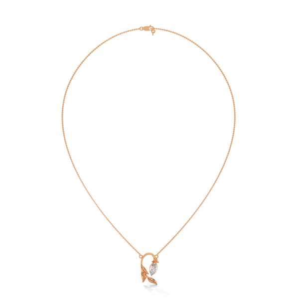 marquise cut Lab Grown Diamond Leaf Gold Pendant Chain